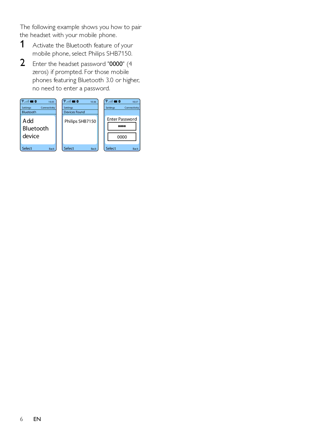 Philips SHB7150 user manual Add 