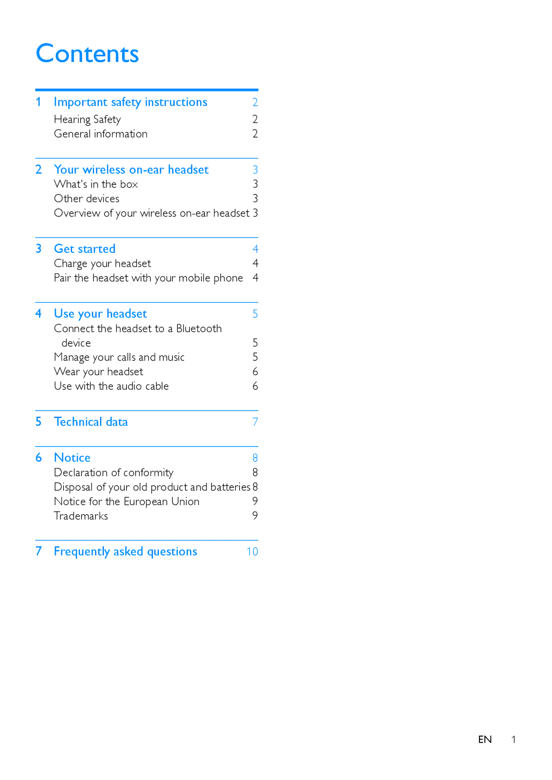 Philips SHB8000 user manual Contents 