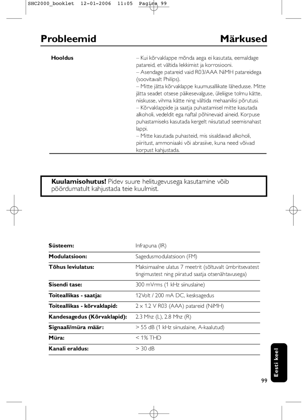 Philips SHC2000 manual Märkused 