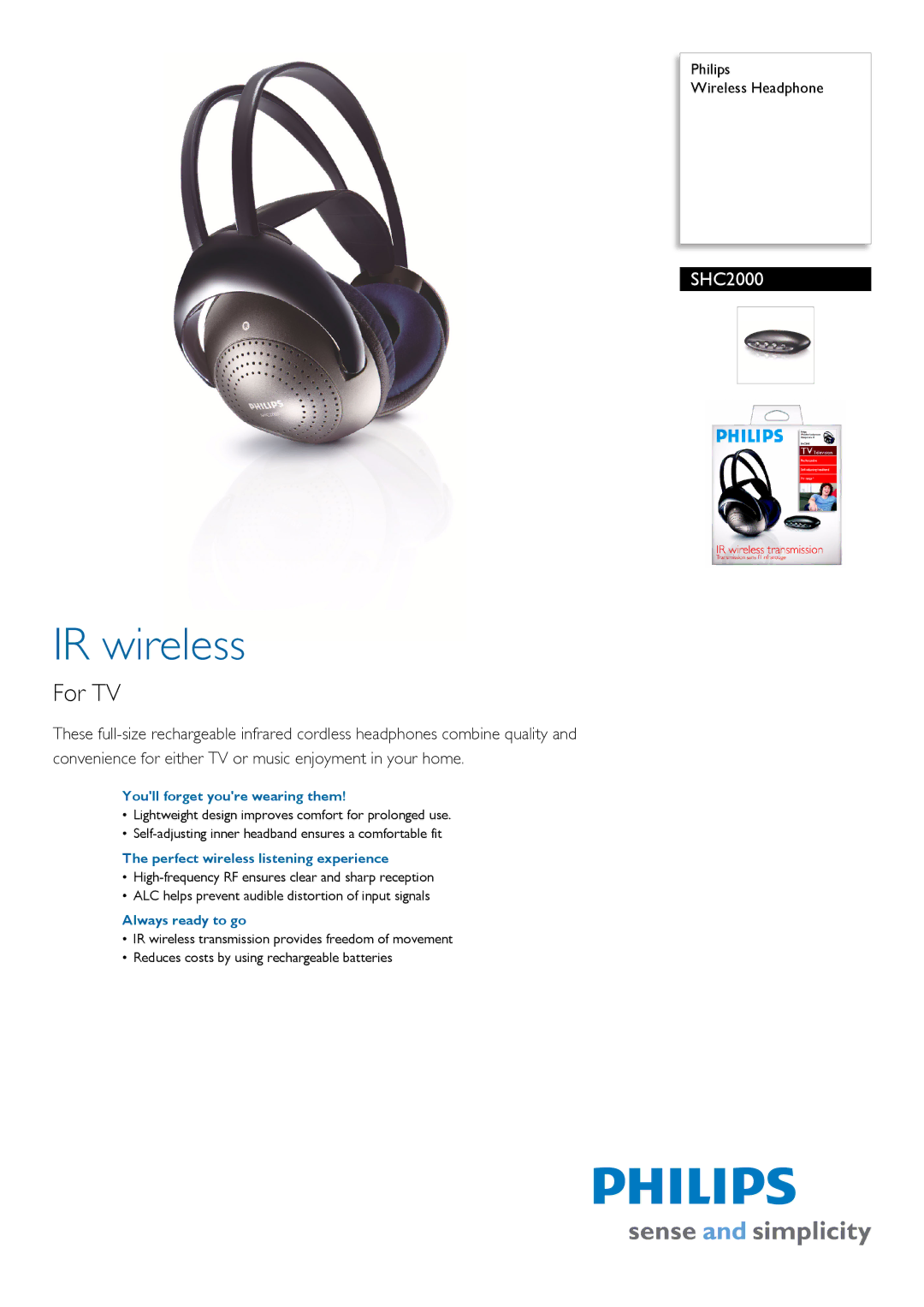 Philips SHC2000/00 manual Youll forget youre wearing them, Perfect wireless listening experience, Always ready to go 