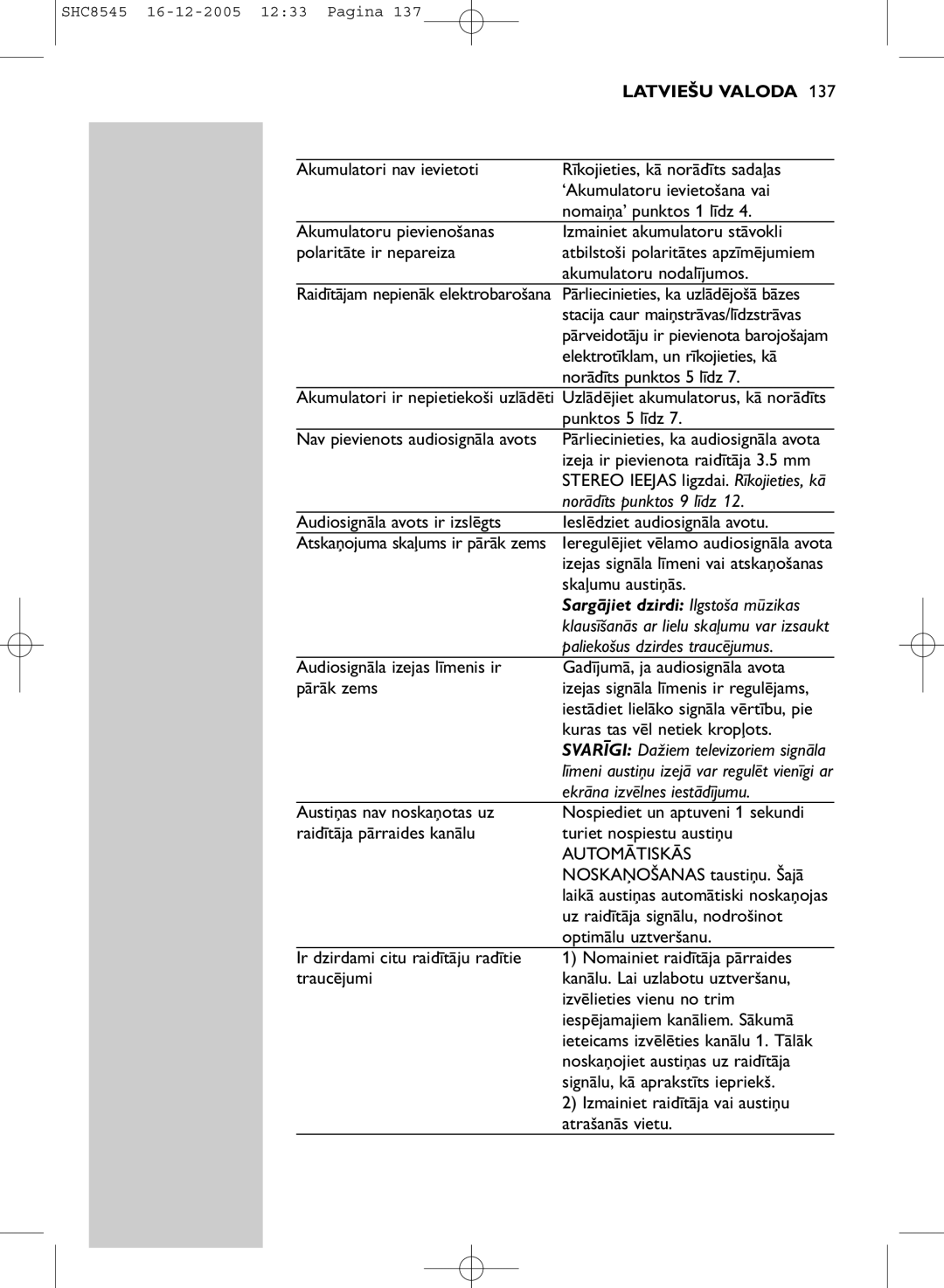 Philips SHC8545 manual Norādīts punktos 9 līdz, Paliekošus dzirdes traucējumus, Ekrāna izvēlnes iestādījumu 