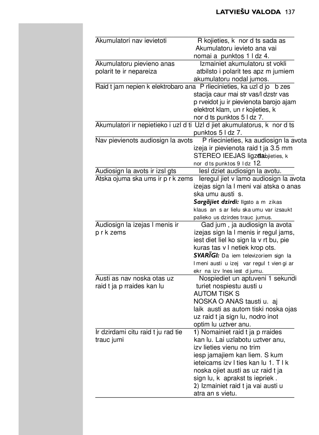 Philips SHC8545/00 manual Norādīts punktos 9 līdz, Paliekošus dzirdes traucējumus, Ekrāna izvēlnes iestādījumu 