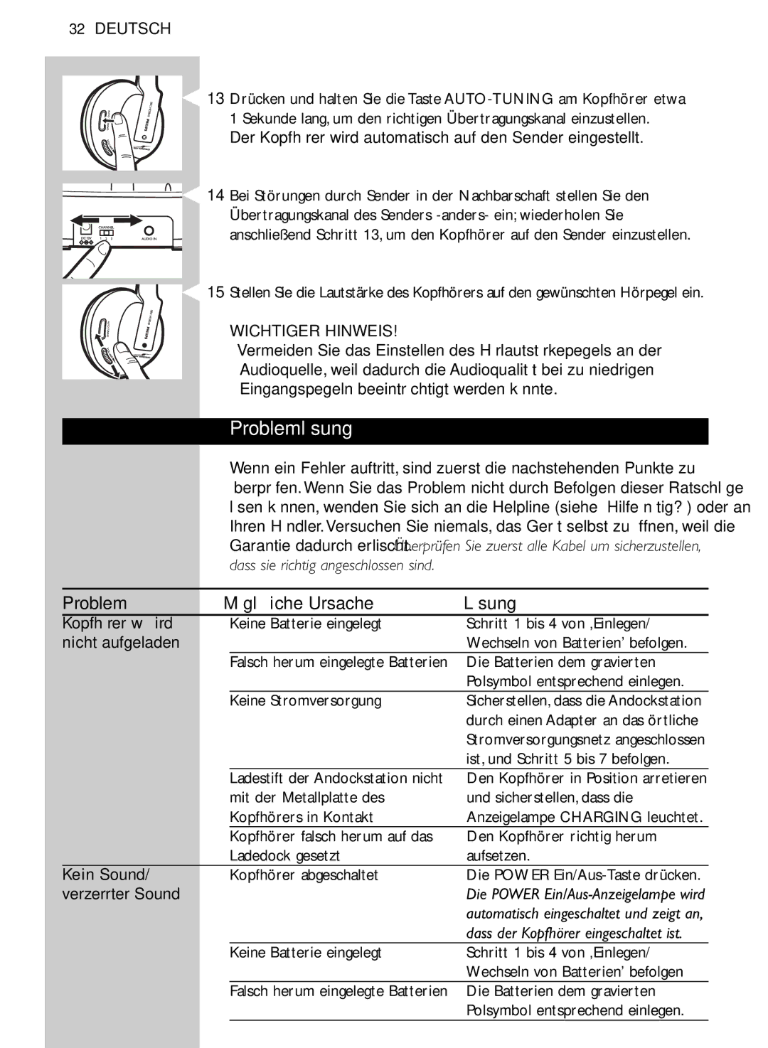 Philips SHC8545/00 manual Problemlösung, Problem Mögliche Ursache Lösung 