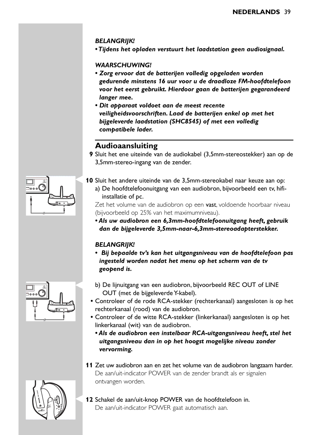 Philips SHC8545/00 manual Audioaansluiting, Waarschuwing 