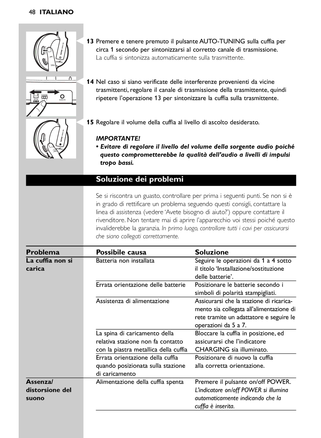 Philips SHC8545/00 manual Soluzione dei problemi, Problema Possibile causa Soluzione 