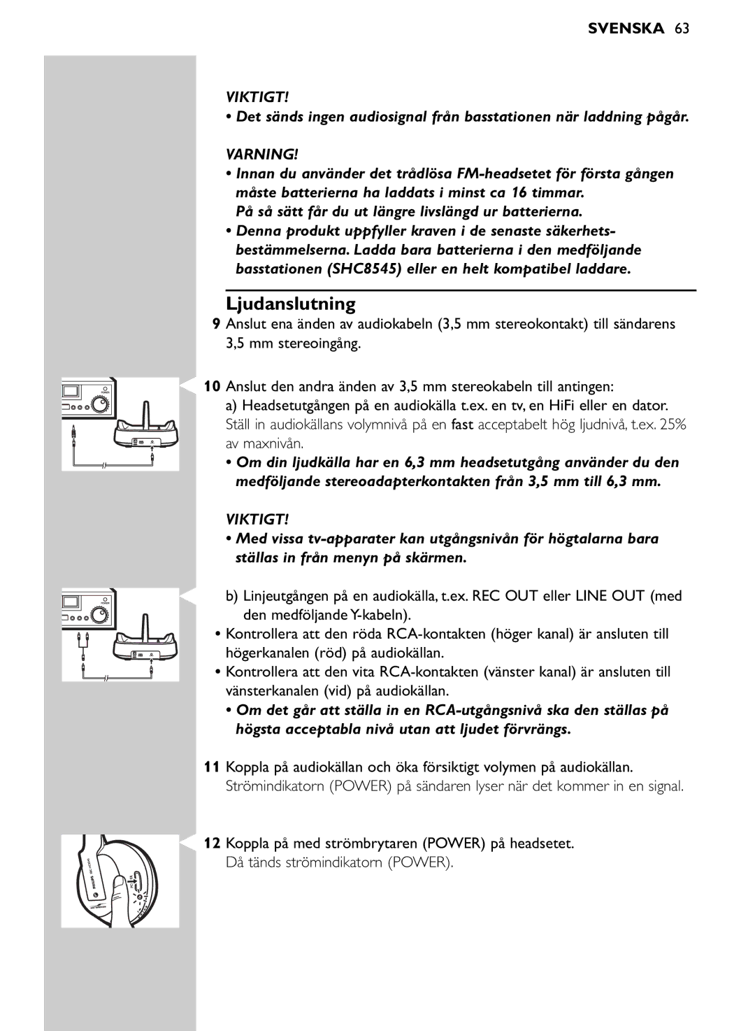 Philips SHC8545/00 manual Ljudanslutning, Varning 