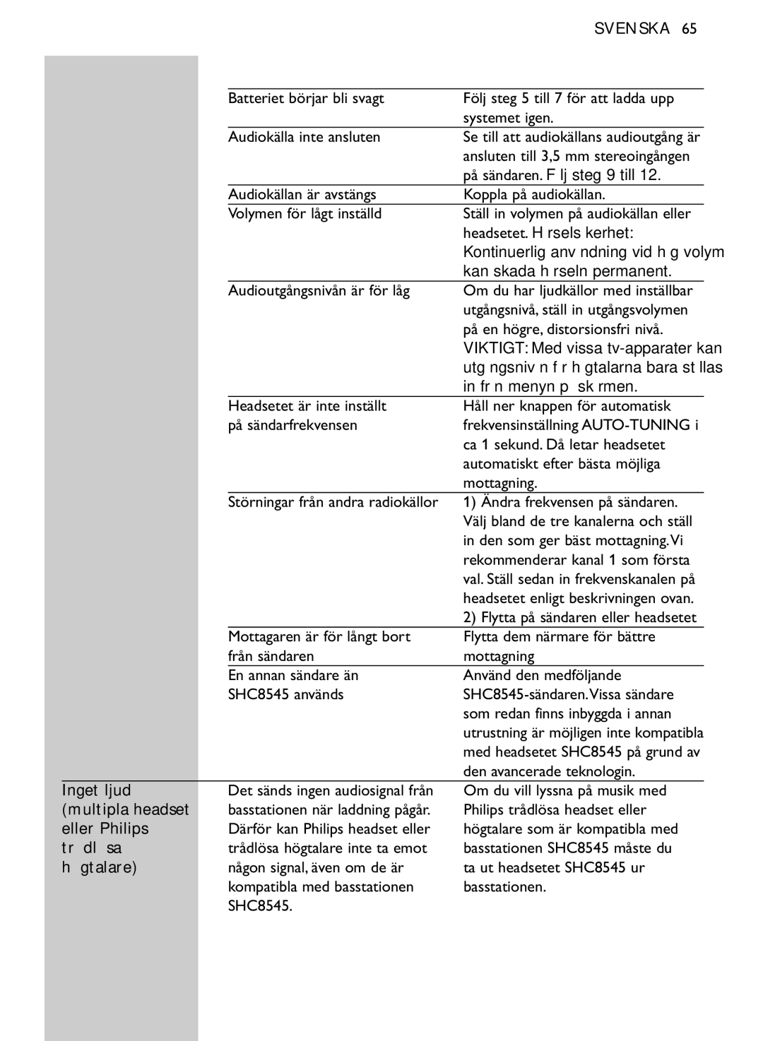Philips SHC8545/00 manual Headsetet. Hörselsäkerhet, Multipla headset, Eller Philips, Trådlösa, Högtalare 