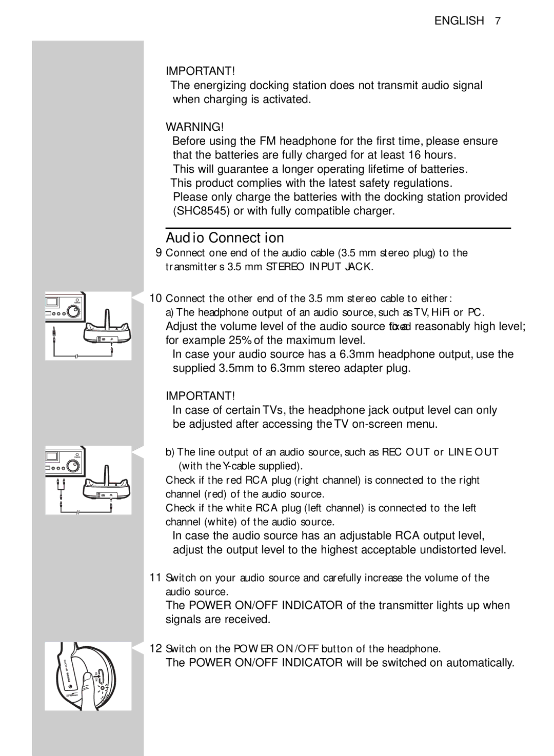 Philips SHC8545/00 manual Audio Connection 