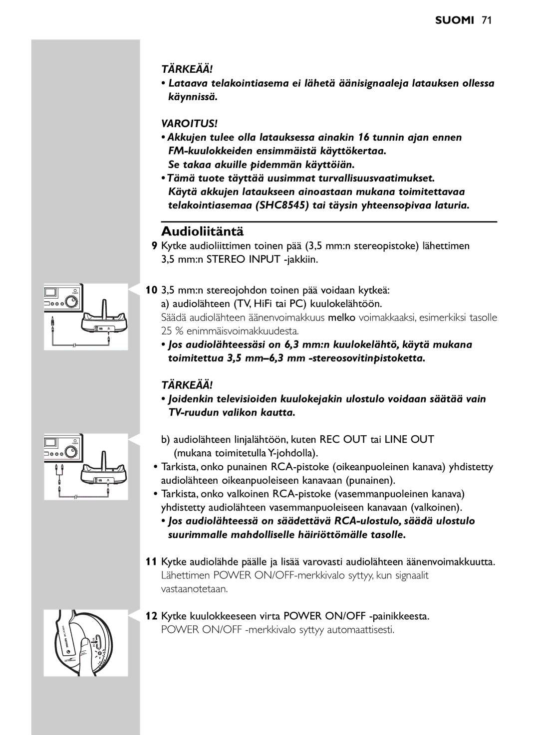 Philips SHC8545/00 manual Audioliitäntä, Varoitus 