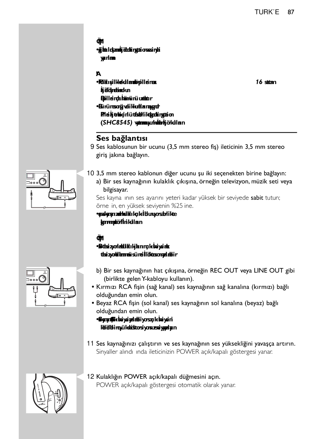 Philips SHC8545/00 manual Ses bağlantısı, Uyari 