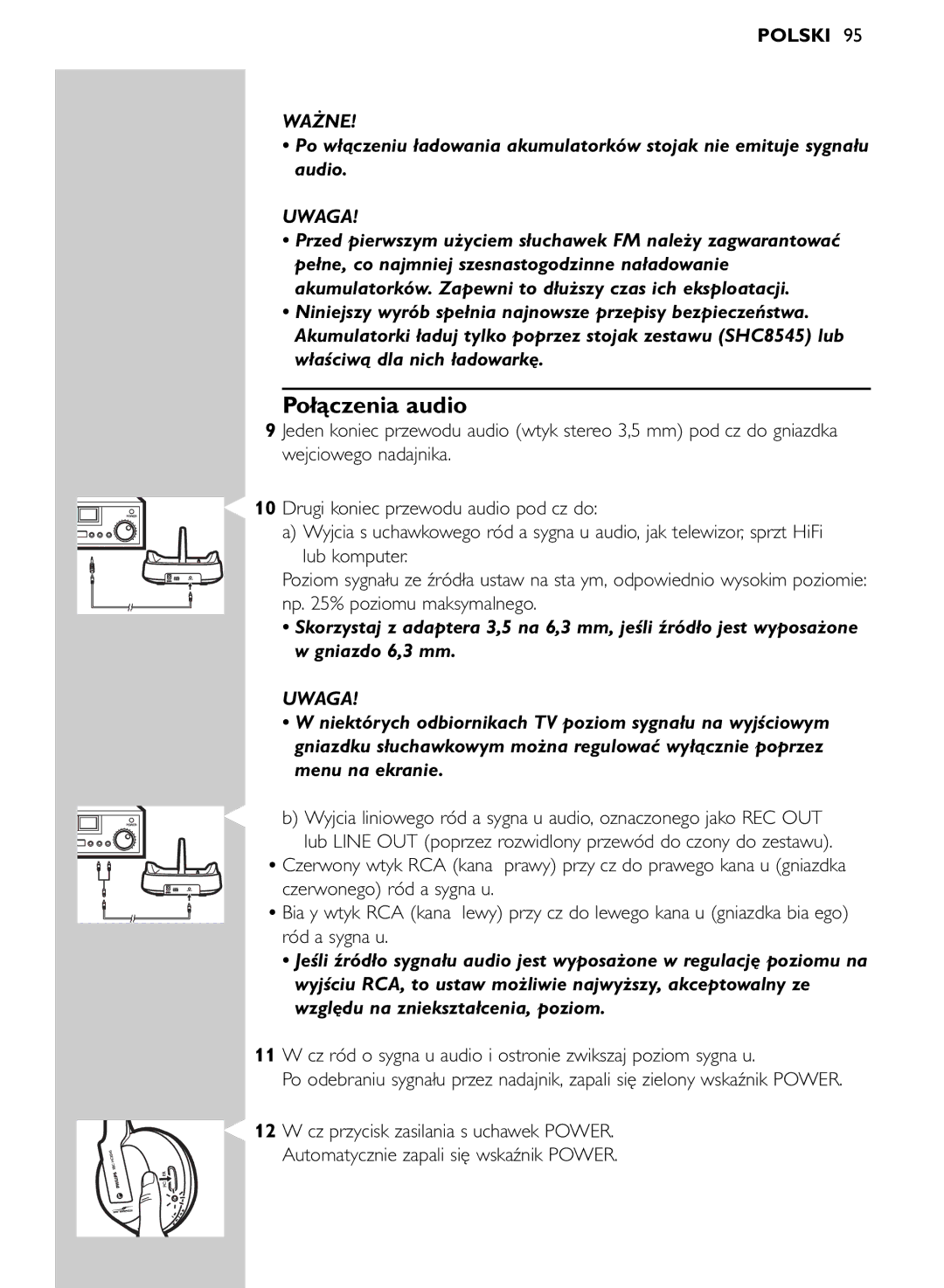 Philips SHC8545/00 manual Połączenia audio, Uwaga 