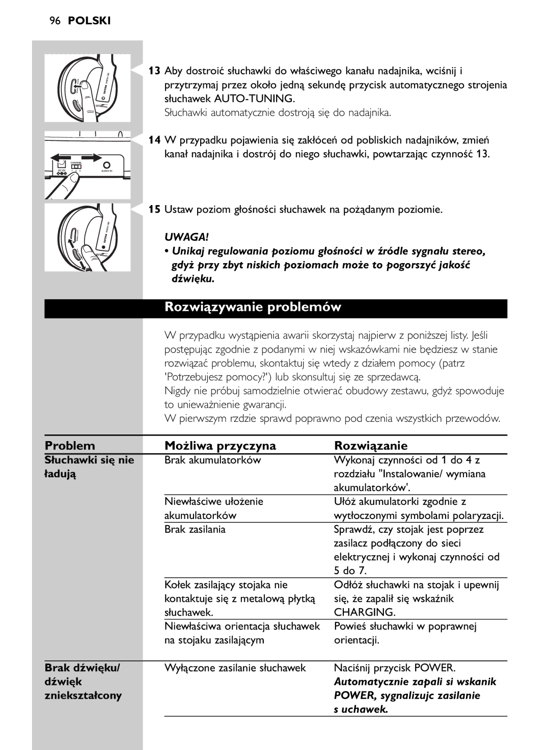 Philips SHC8545/00 manual Rozwiązywanie problemów, Problem Możliwa przyczyna Rozwiązanie 