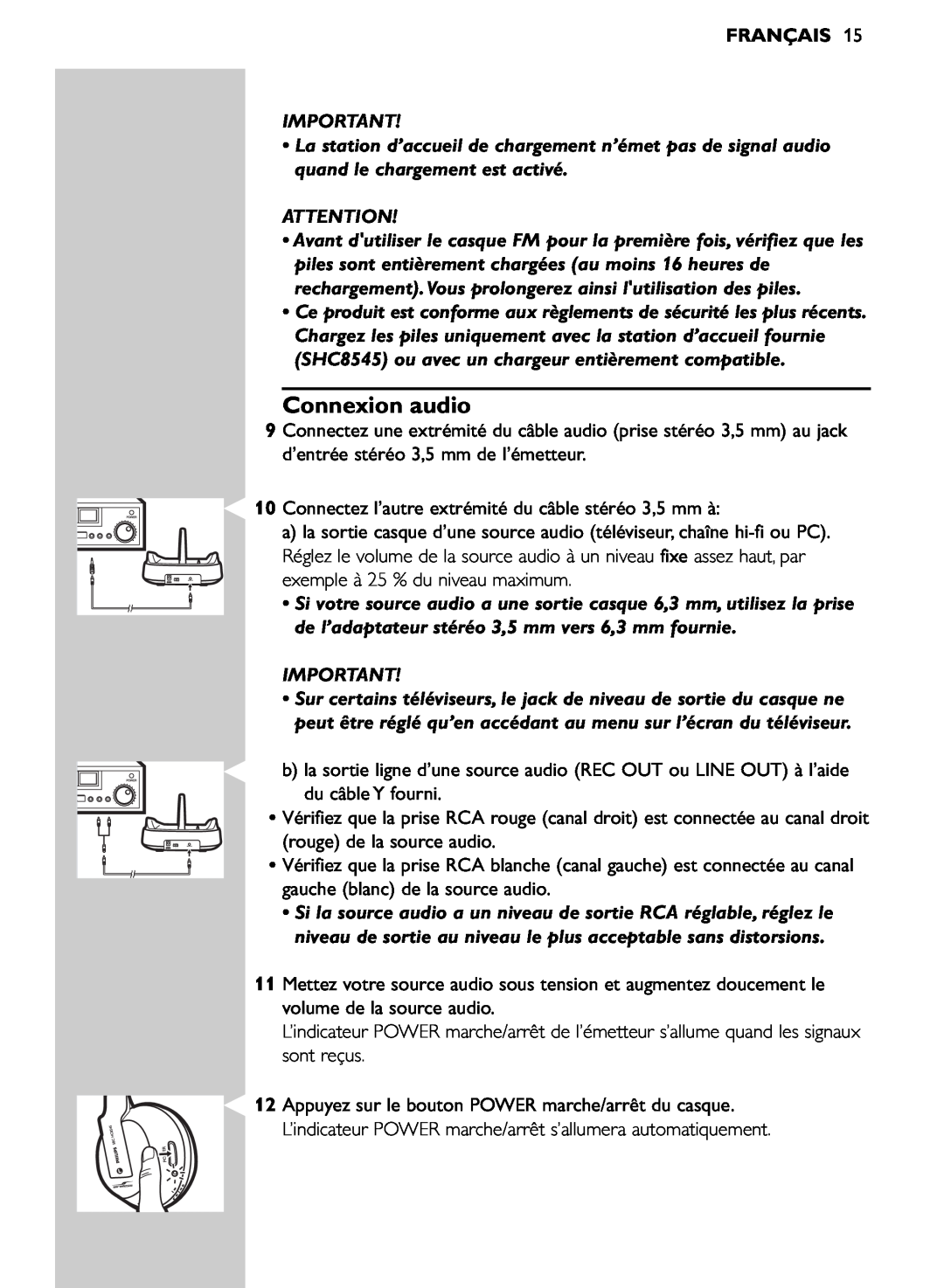 Philips SHC8545/00 manual Connexion audio, Français 