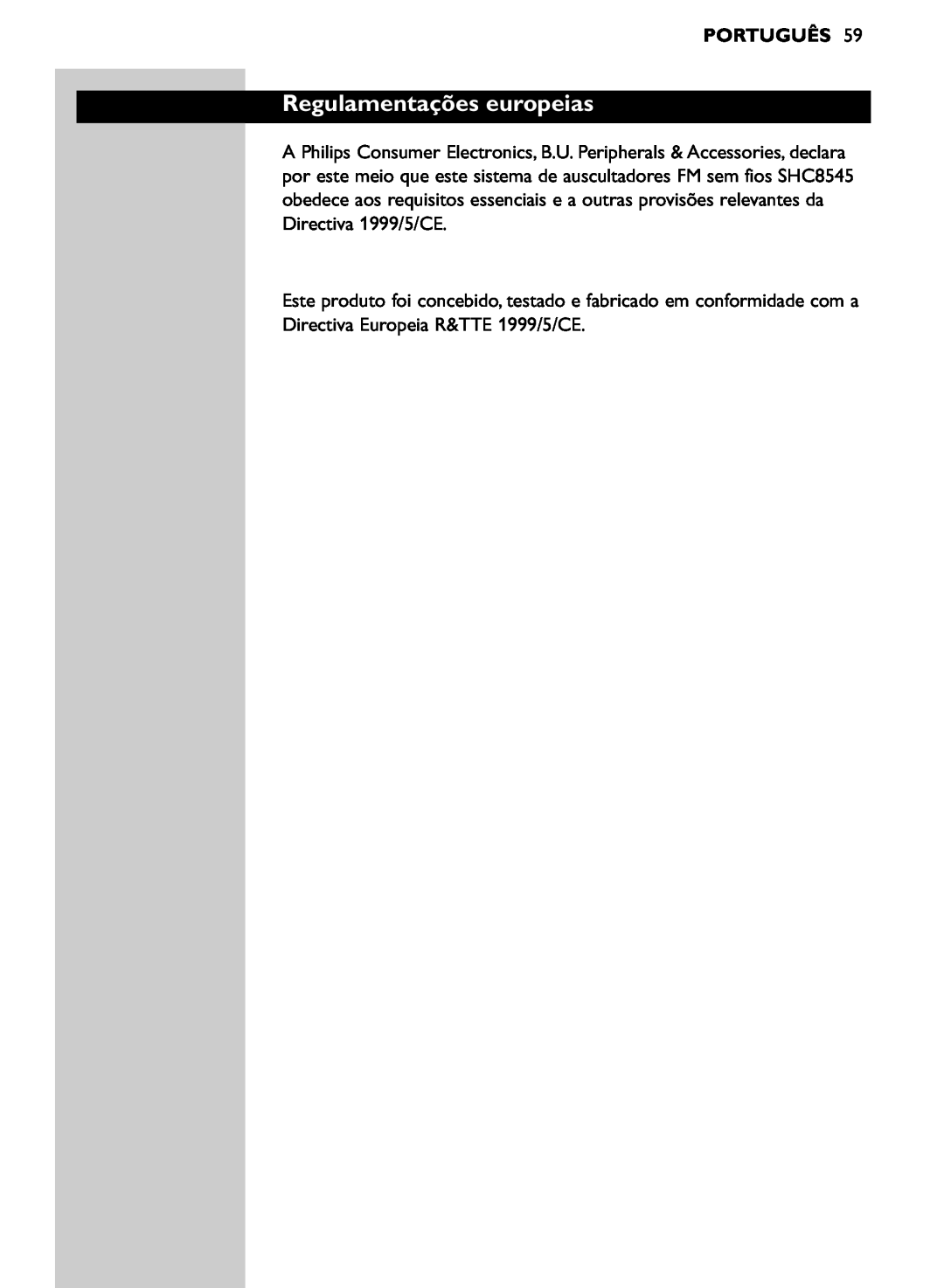 Philips SHC8545/00 manual Regulamentações europeias, Português 