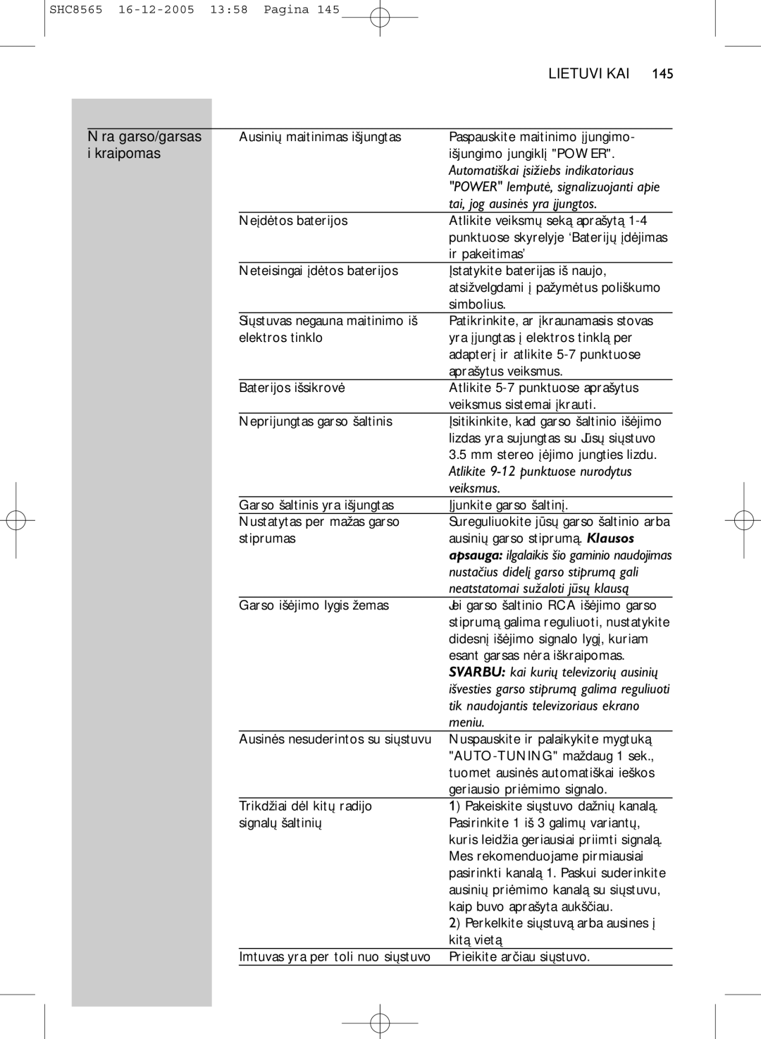 Philips SHC8565 manual Iškraipomas 