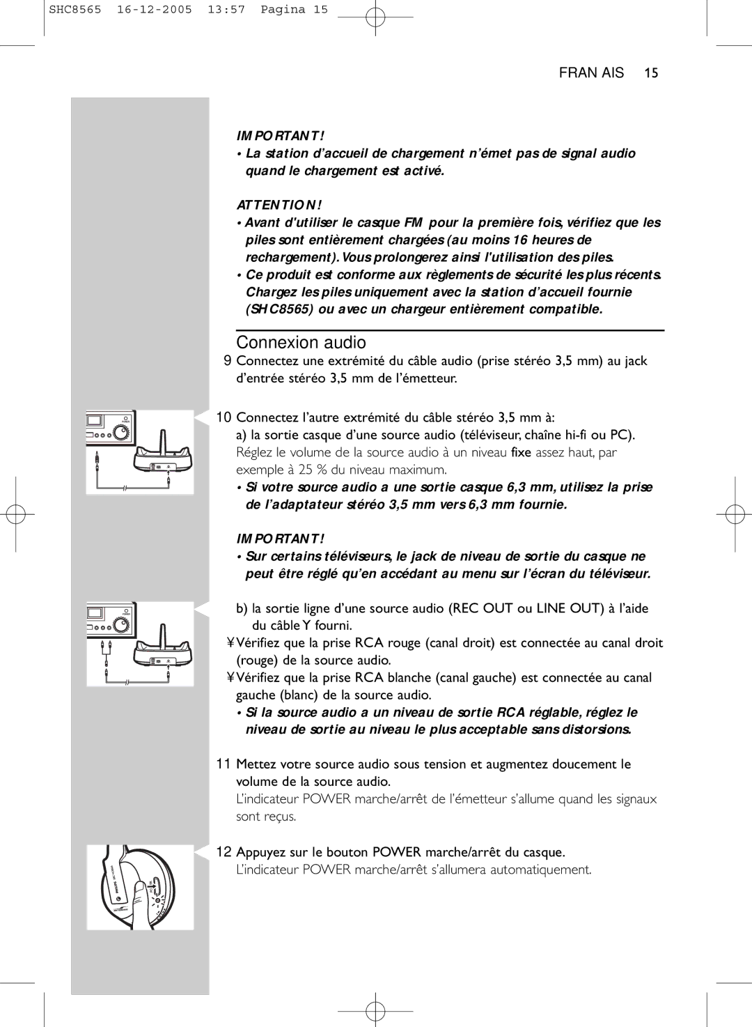 Philips SHC8565 manual Connexion audio 