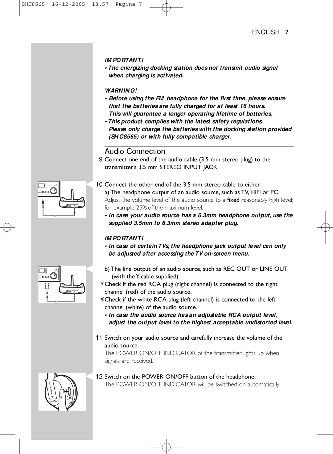 Philips SHC8565 manual Audio Connection 