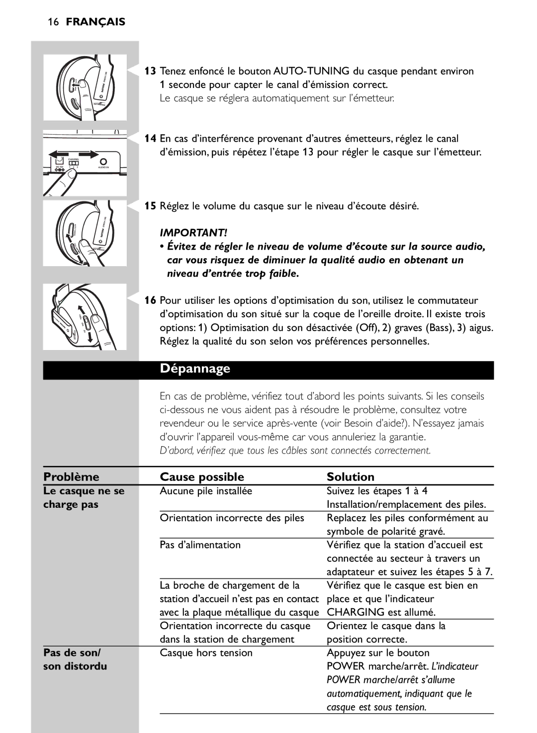 Philips SHC8565/00 manual Dépannage, Problème Cause possible Solution 