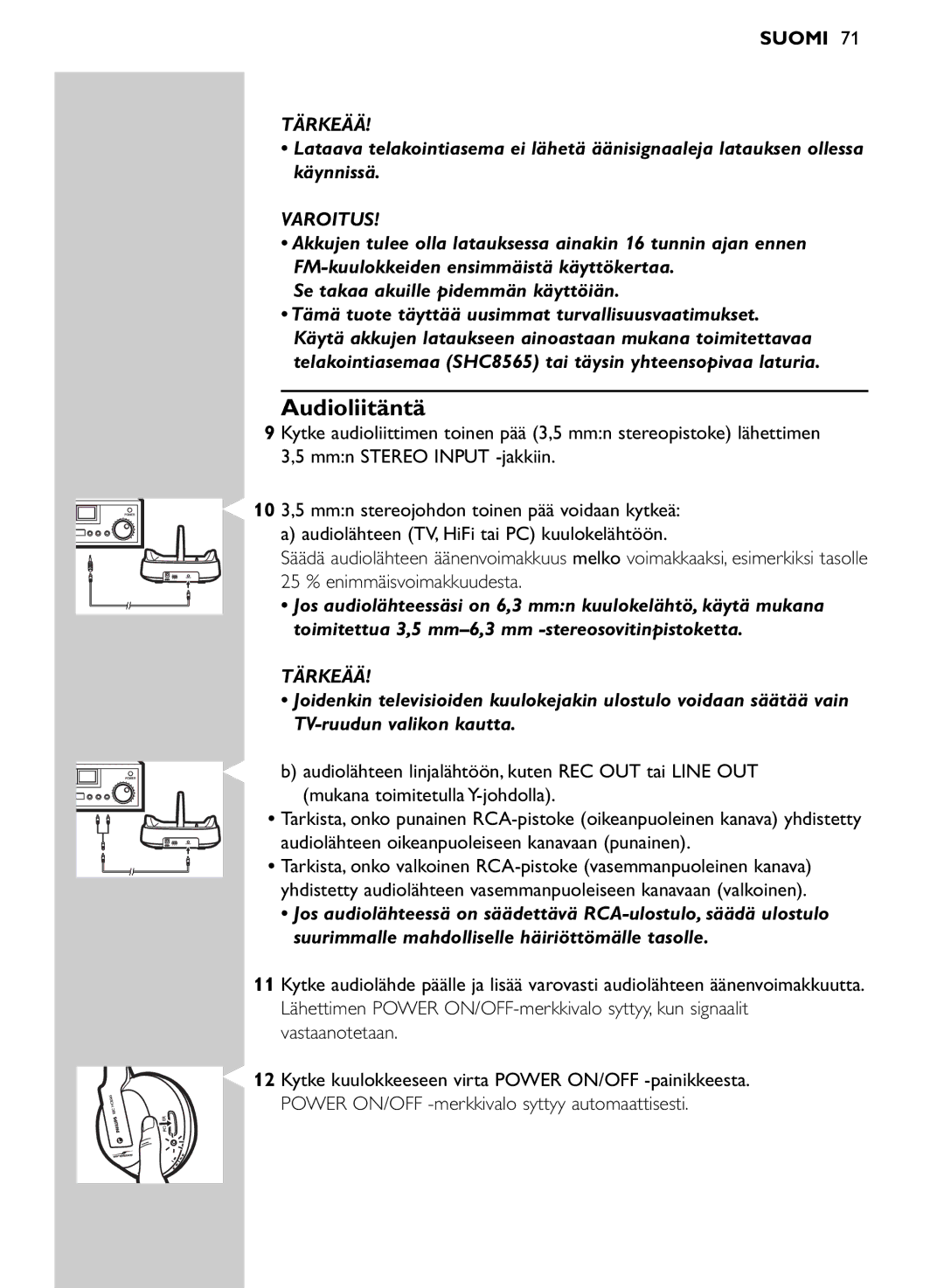 Philips SHC8565/00 manual Audioliitäntä, Varoitus 