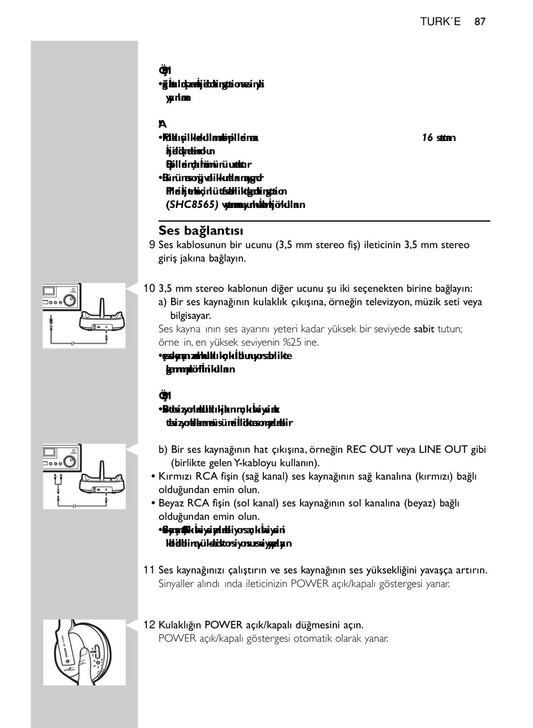 Philips SHC8565/00 manual Ses bağlantısı, Uyari 