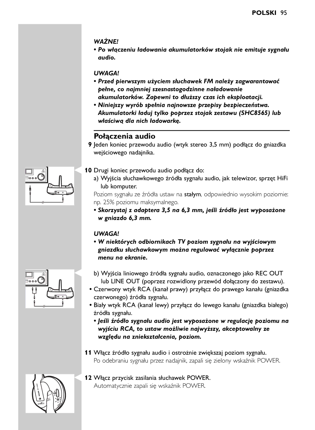 Philips SHC8565/00 manual Połączenia audio, Uwaga 