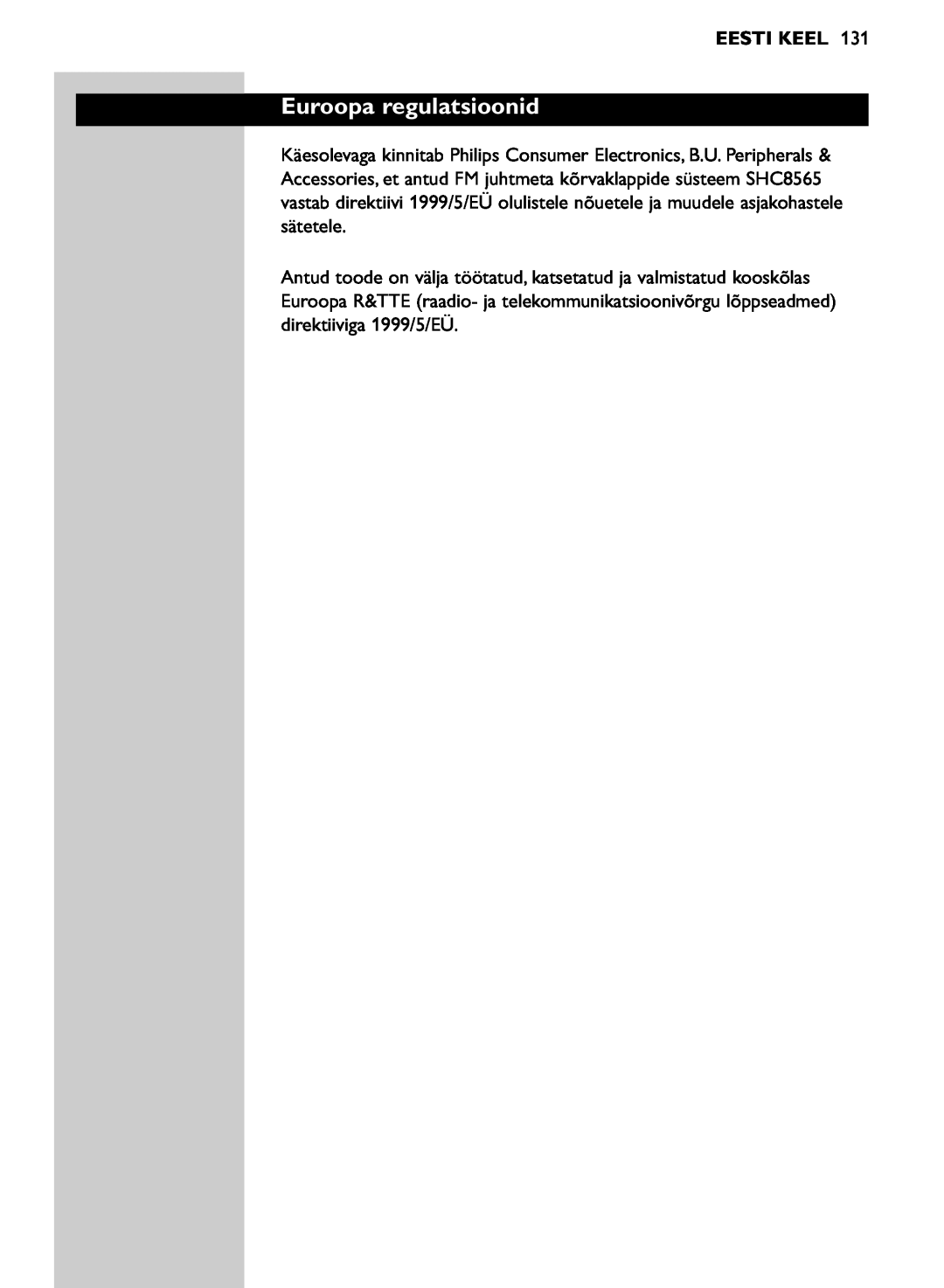 Philips SHC8565/00 manual Euroopa regulatsioonid, Eesti Keel 