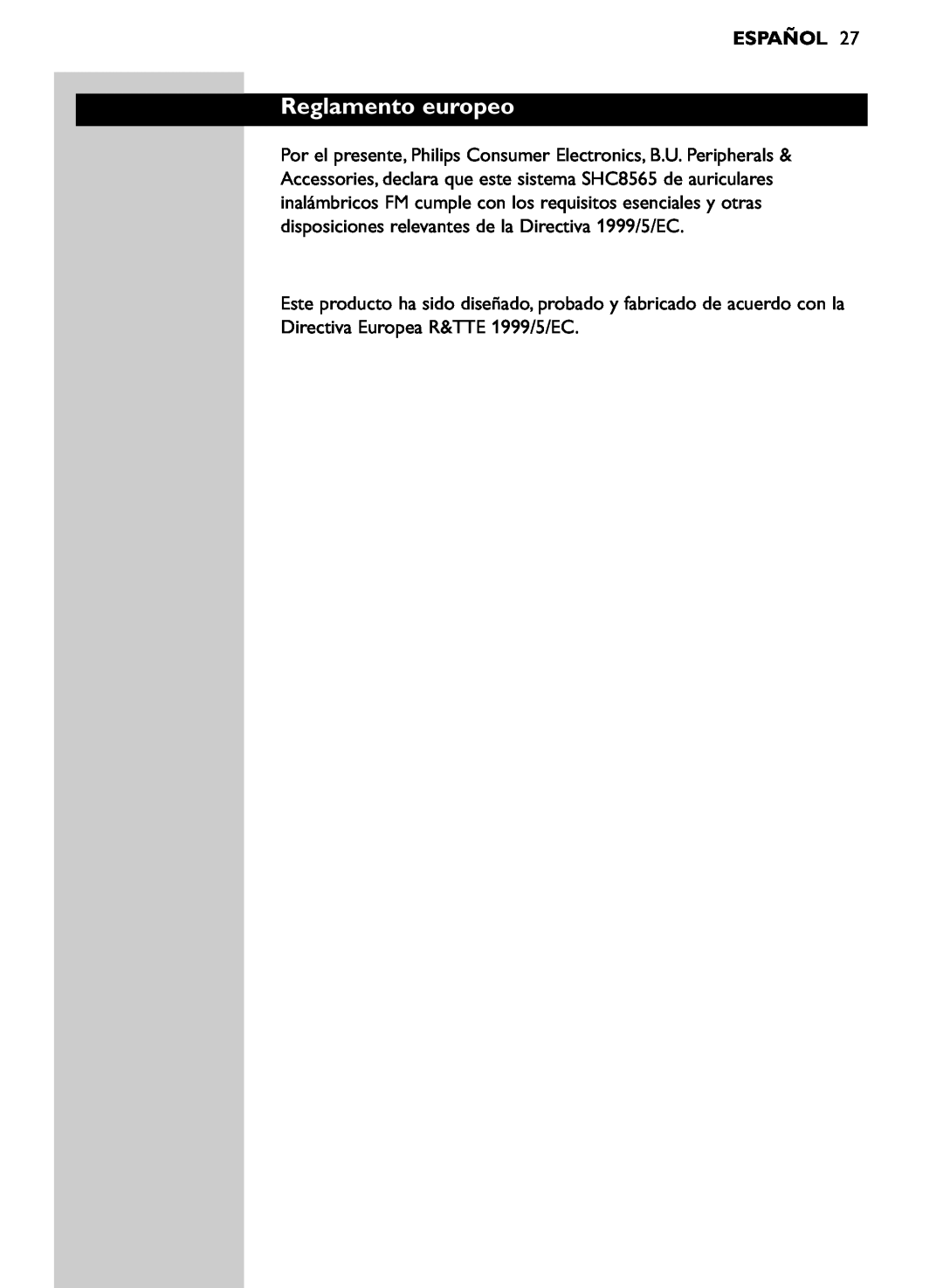 Philips SHC8565/00 manual Reglamento europeo, Español 