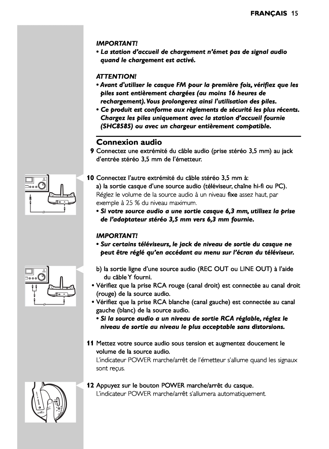 Philips SHC8585/00 manual Connexion audio, Français 