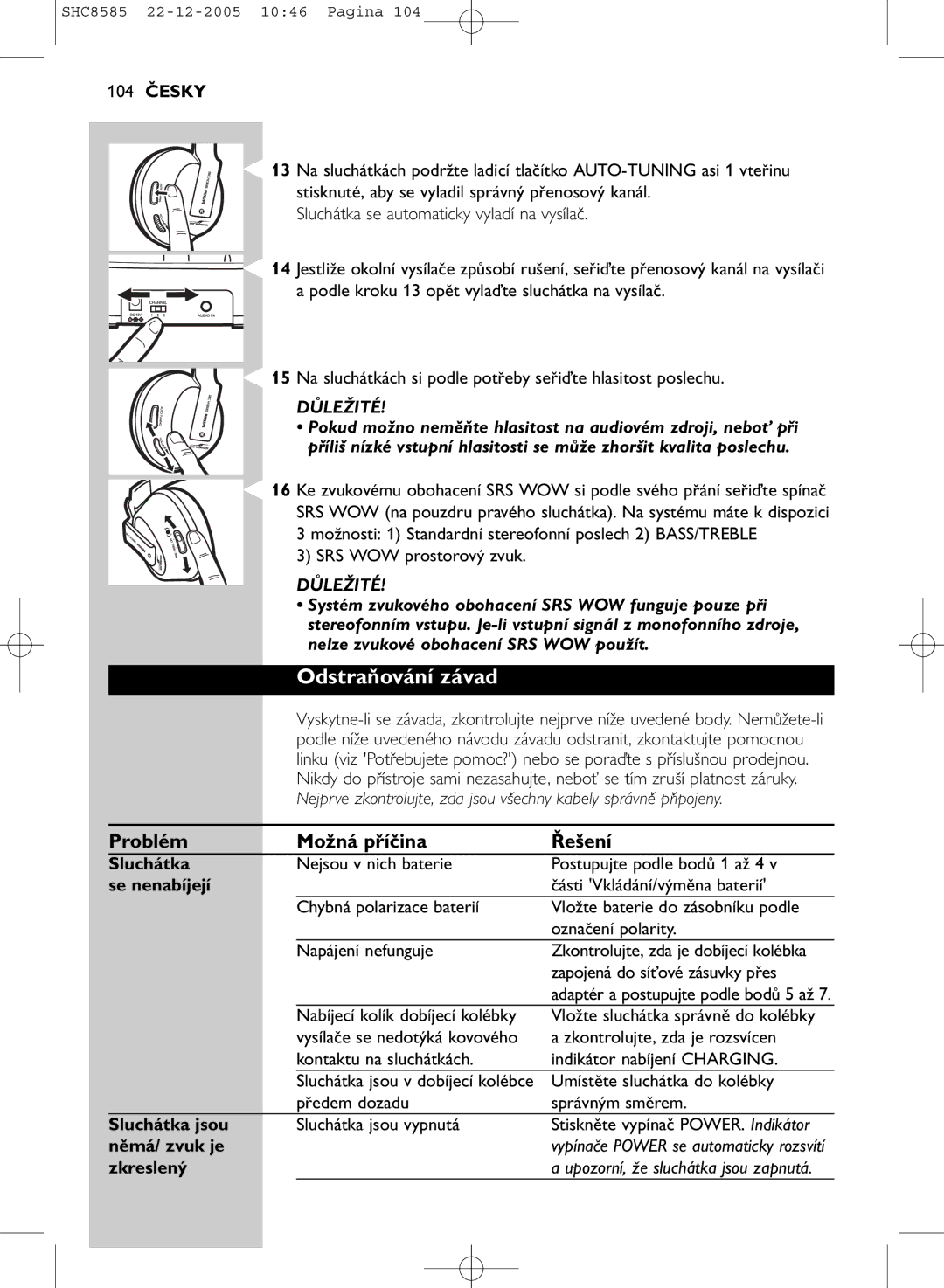 Philips SHC8585/05 manual Odstraňování závad, Problém Možná příčina Řešení 