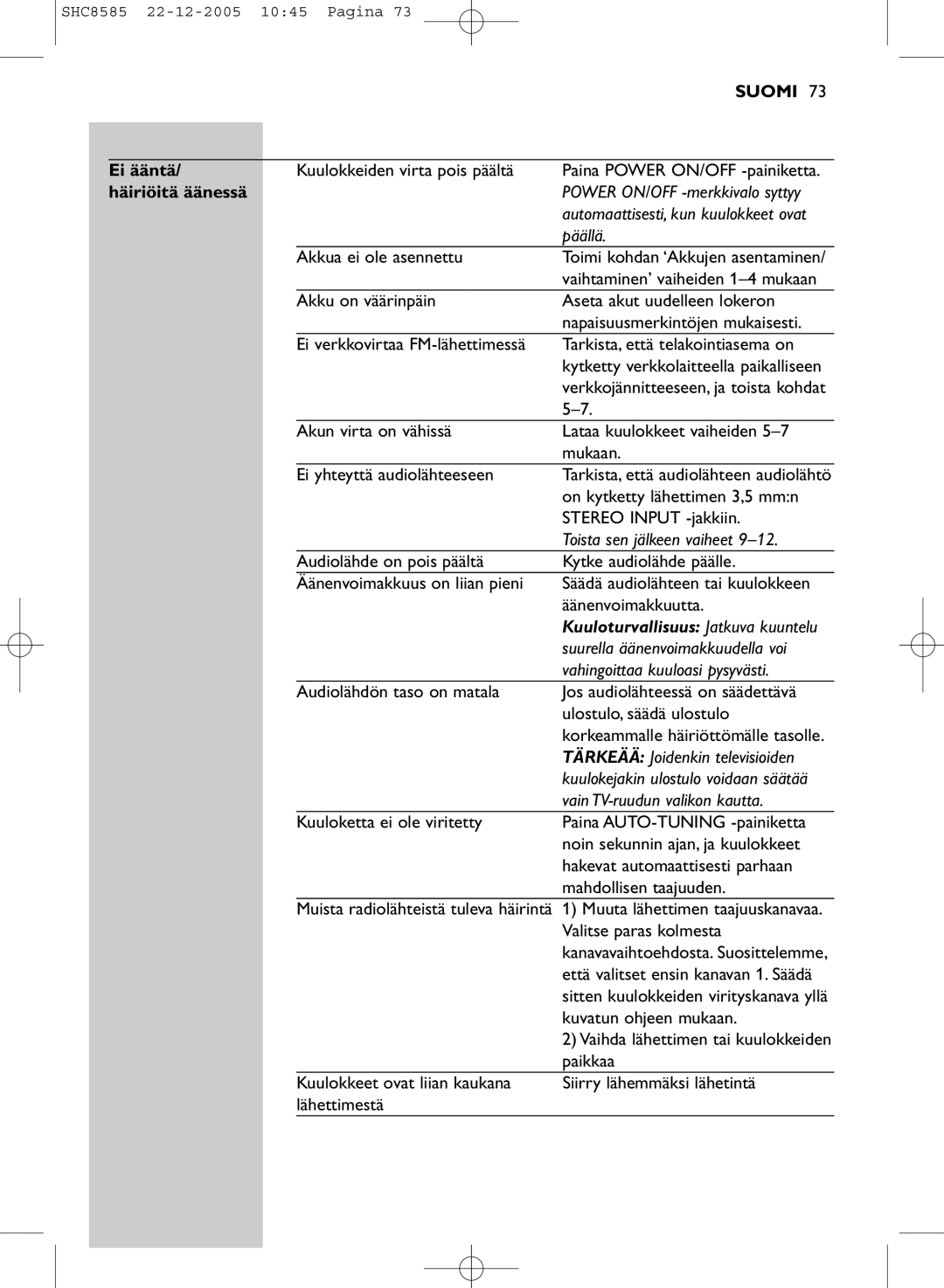 Philips SHC8585/05 manual Ei ääntä, Häiriöitä äänessä 