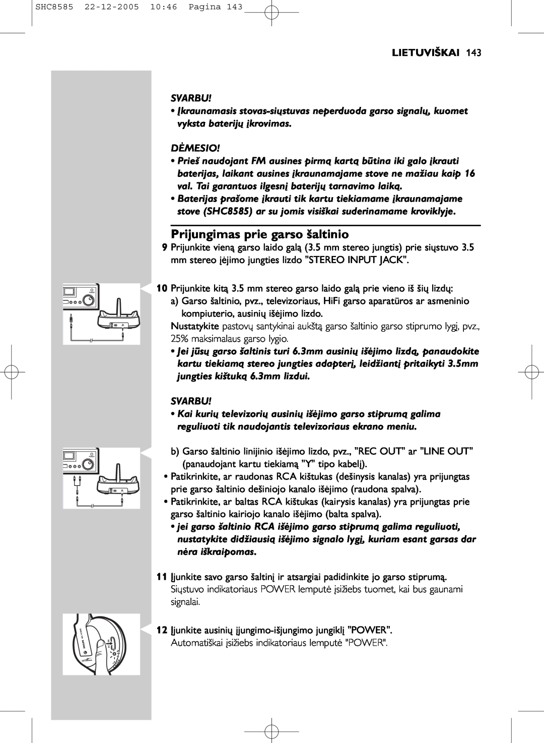 Philips SHC8585/05 manual Prijungimas prie garso šaltinio, Lietuviškai 