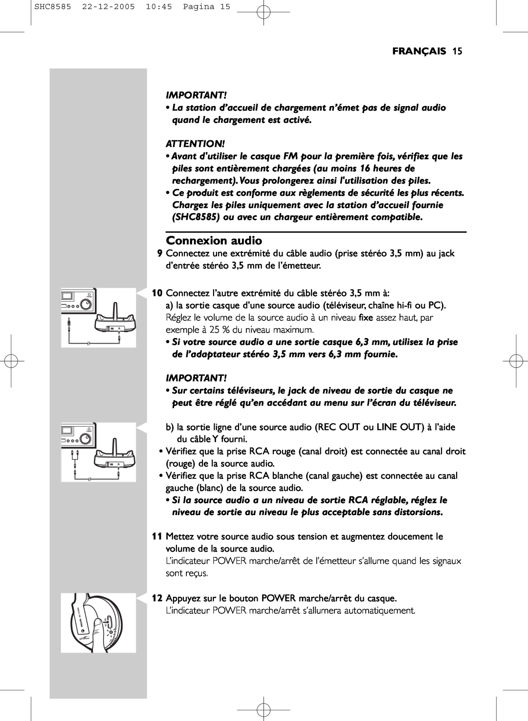 Philips SHC8585/05 manual Connexion audio, Français 