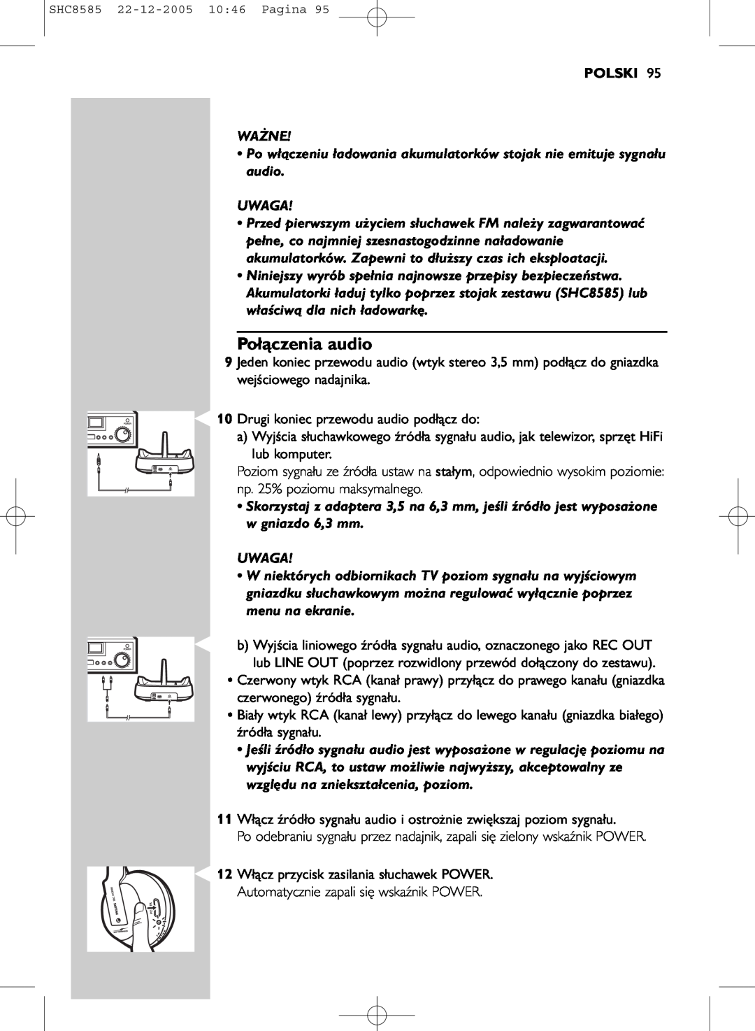 Philips SHC8585/05 manual Połączenia audio, Polski 