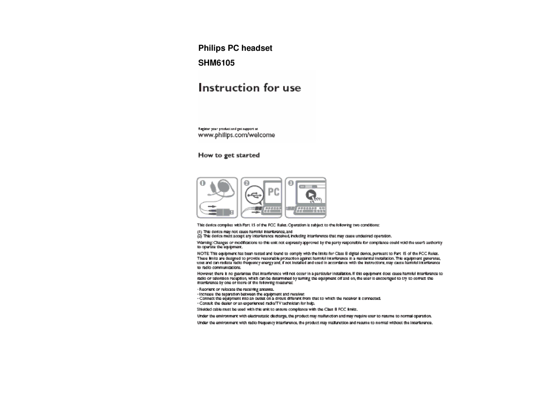 Philips SHM6105/00 manual Philips PC headset SHM6105 