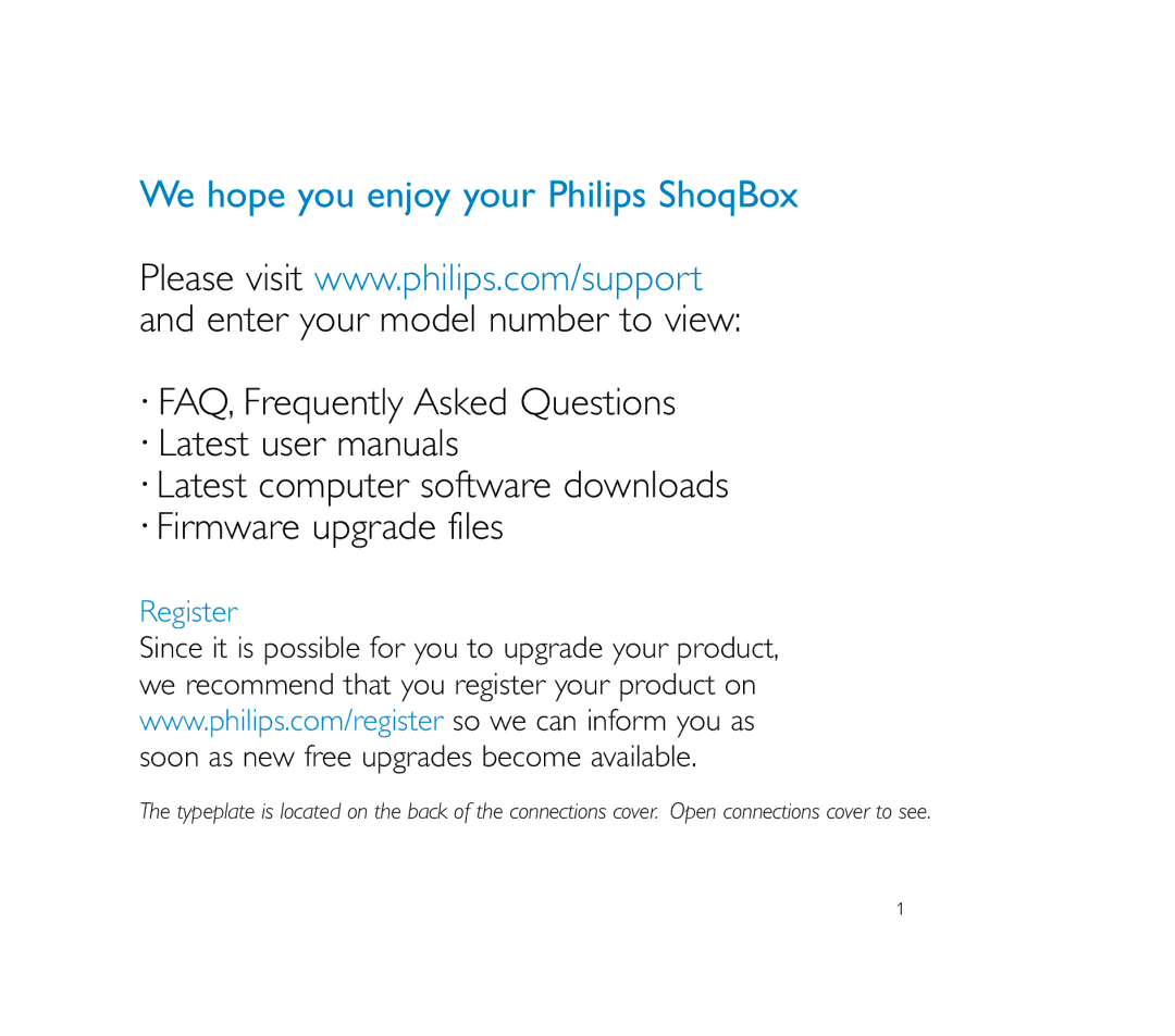 Philips user manual We hope you enjoy your Philips ShoqBox 