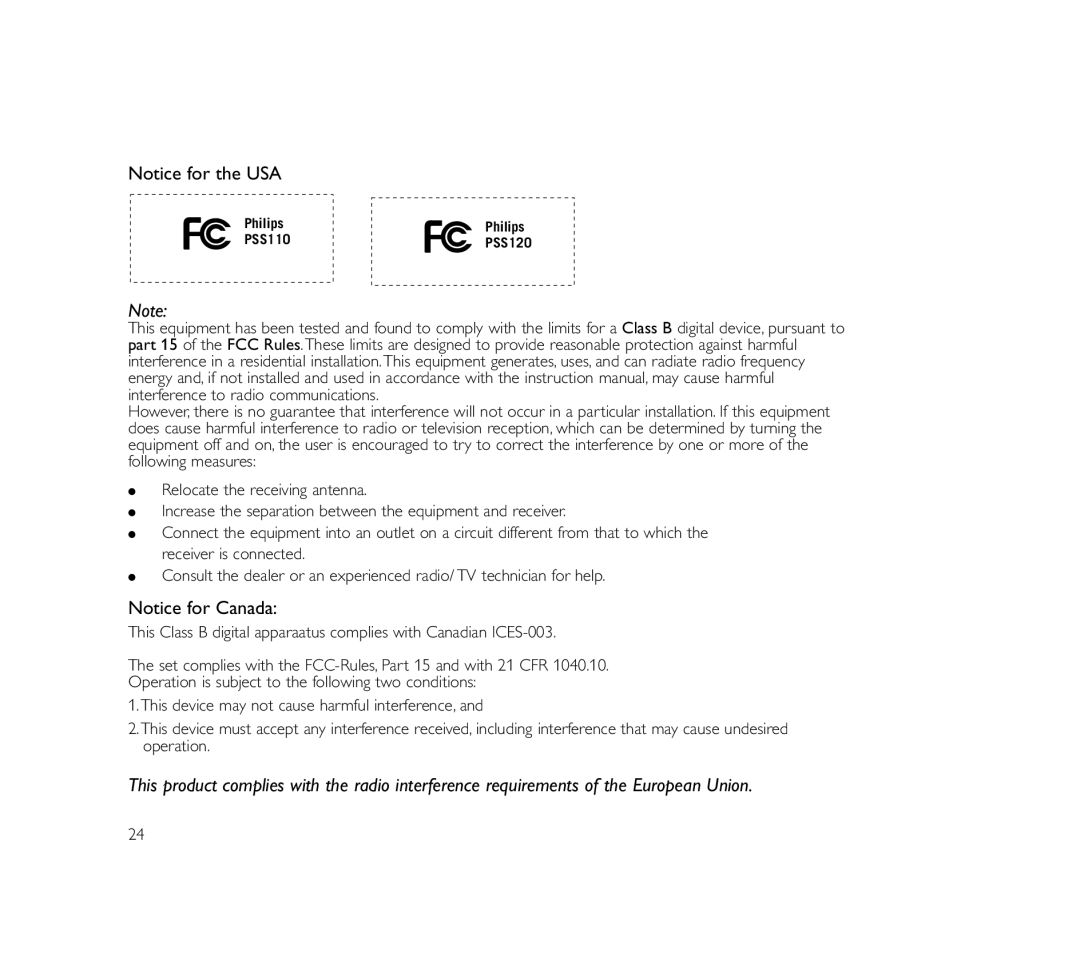 Philips ShoqBox user manual Philips PSS110 Philips PSS120 