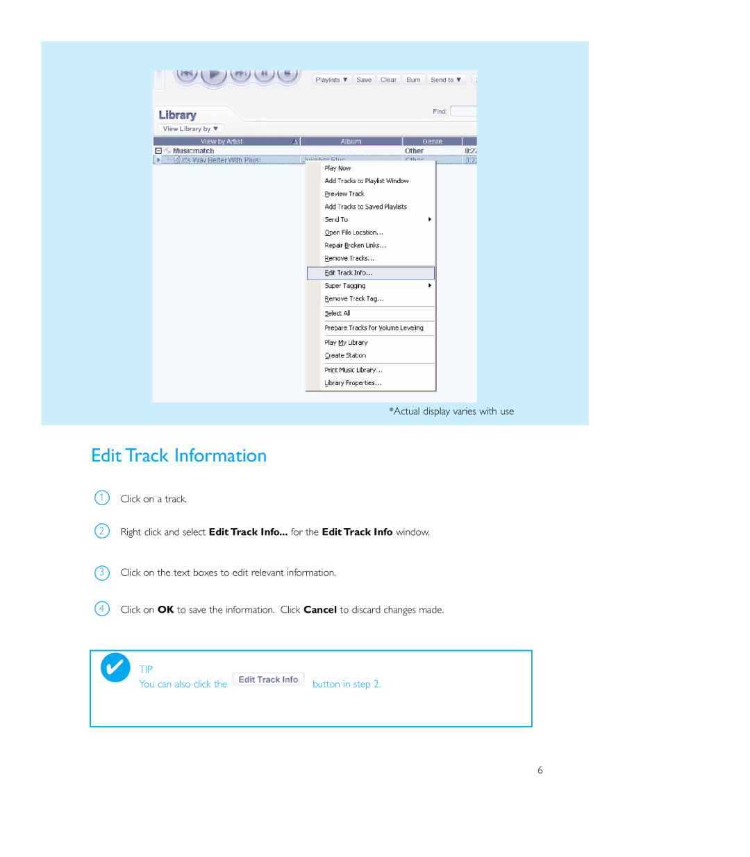 Philips ShoqBox user manual Edit Track Information 