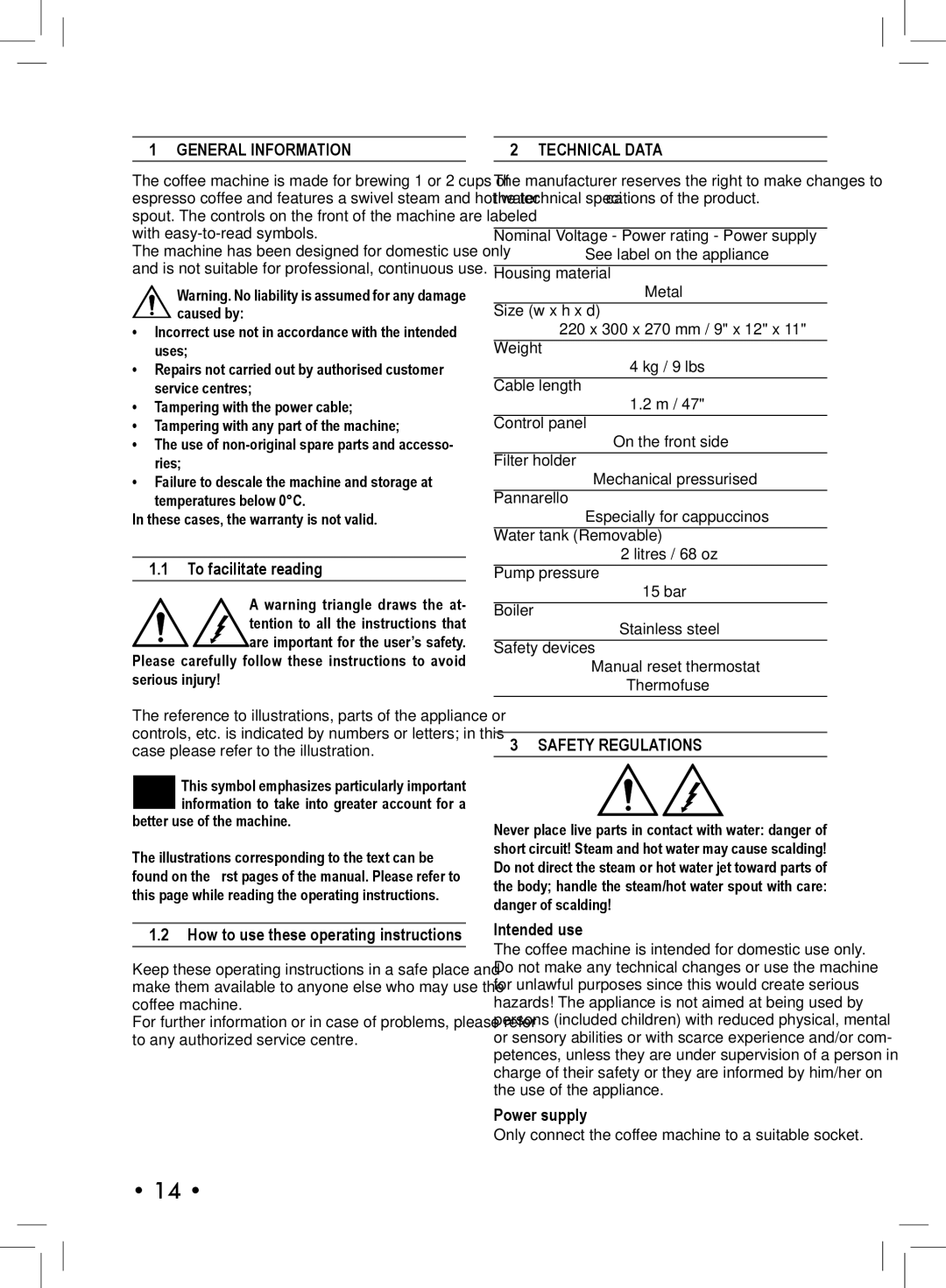 Philips SIN 006XN operating instructions General Information, Technical Data, Safety Regulations 