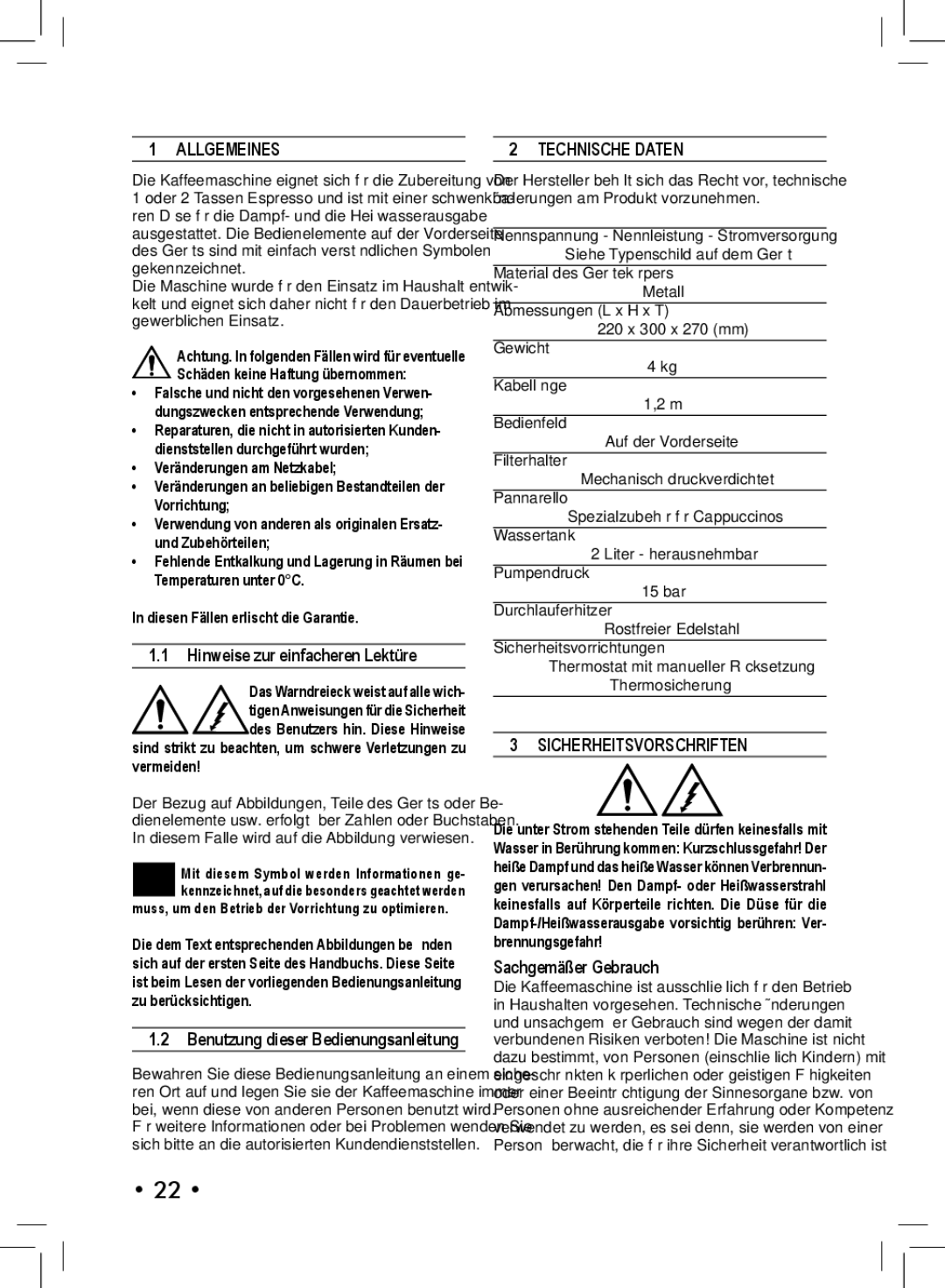 Philips SIN 006XN operating instructions Allgemeines, Technische Daten, Sicherheitsvorschriften 