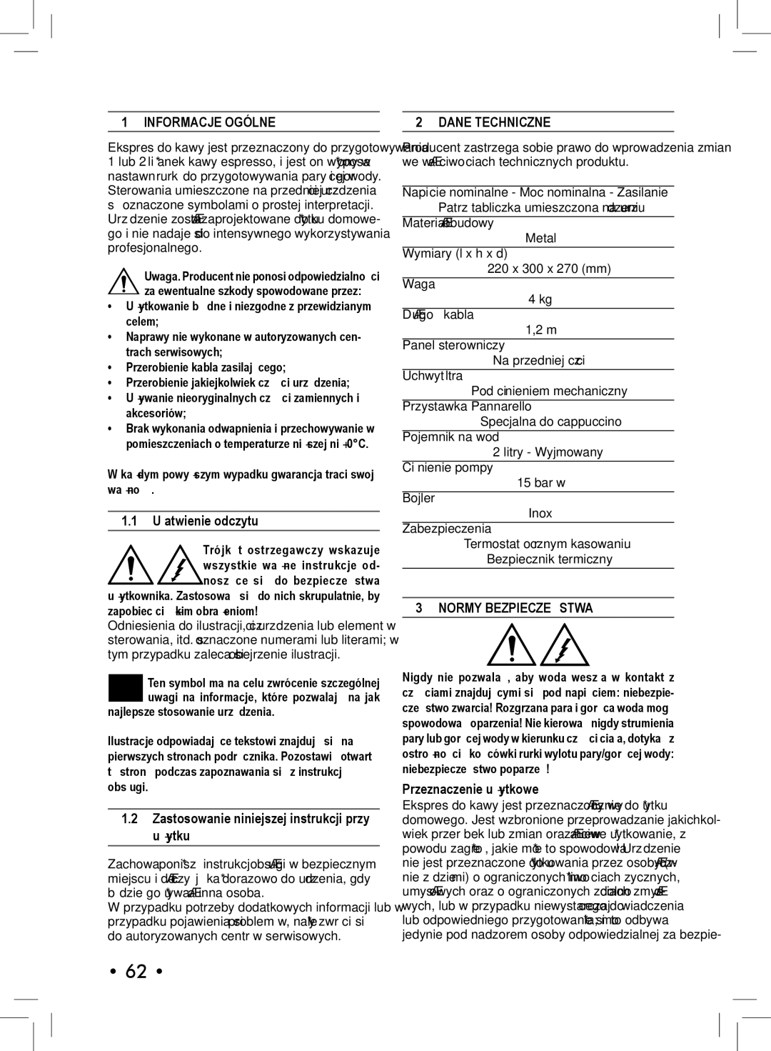 Philips SIN 006XN operating instructions Informacje Ogólne, Dane Techniczne, Normy Bezpieczeństwa 