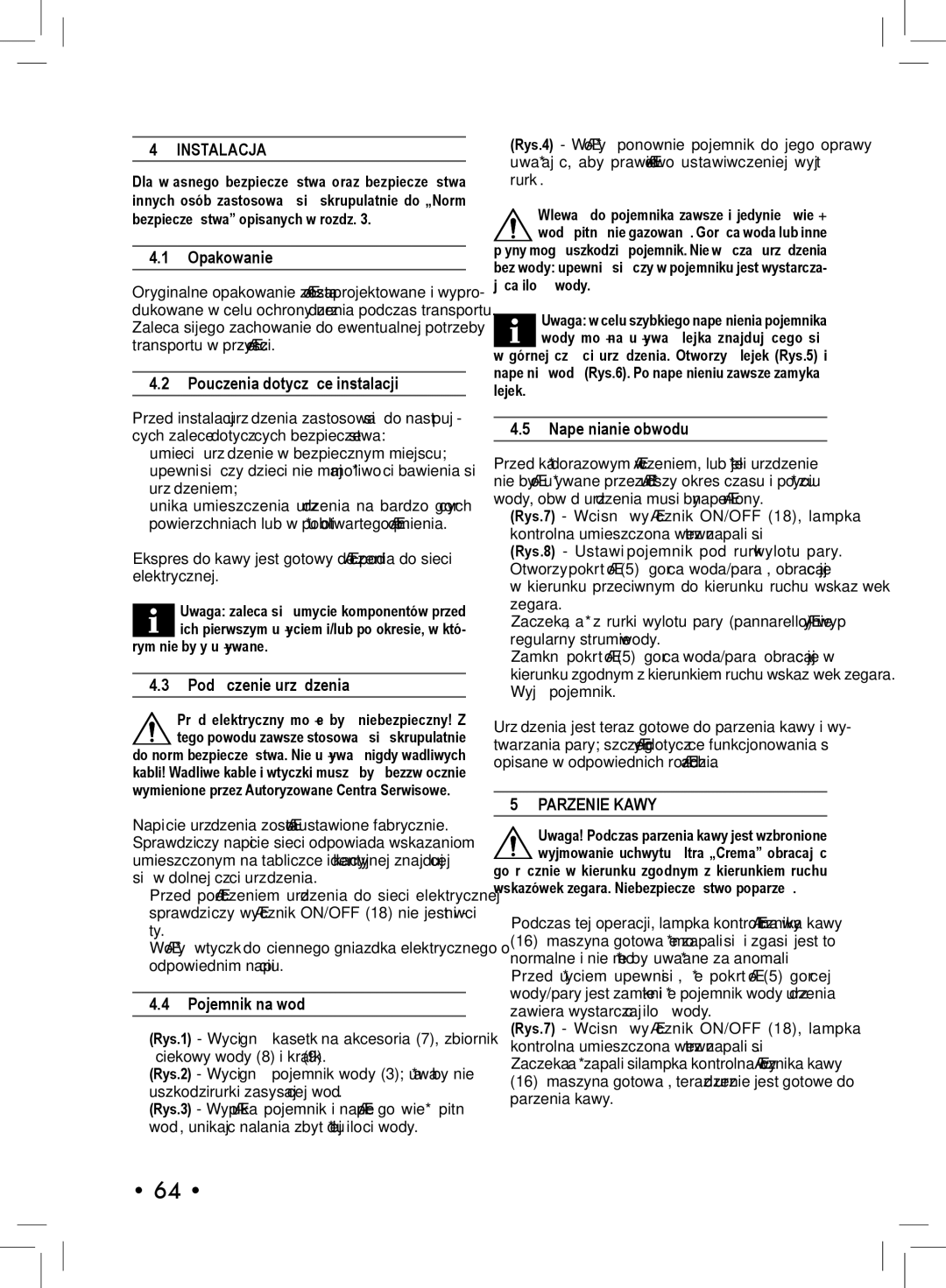 Philips SIN 006XN operating instructions Instalacja, Parzenie Kawy 