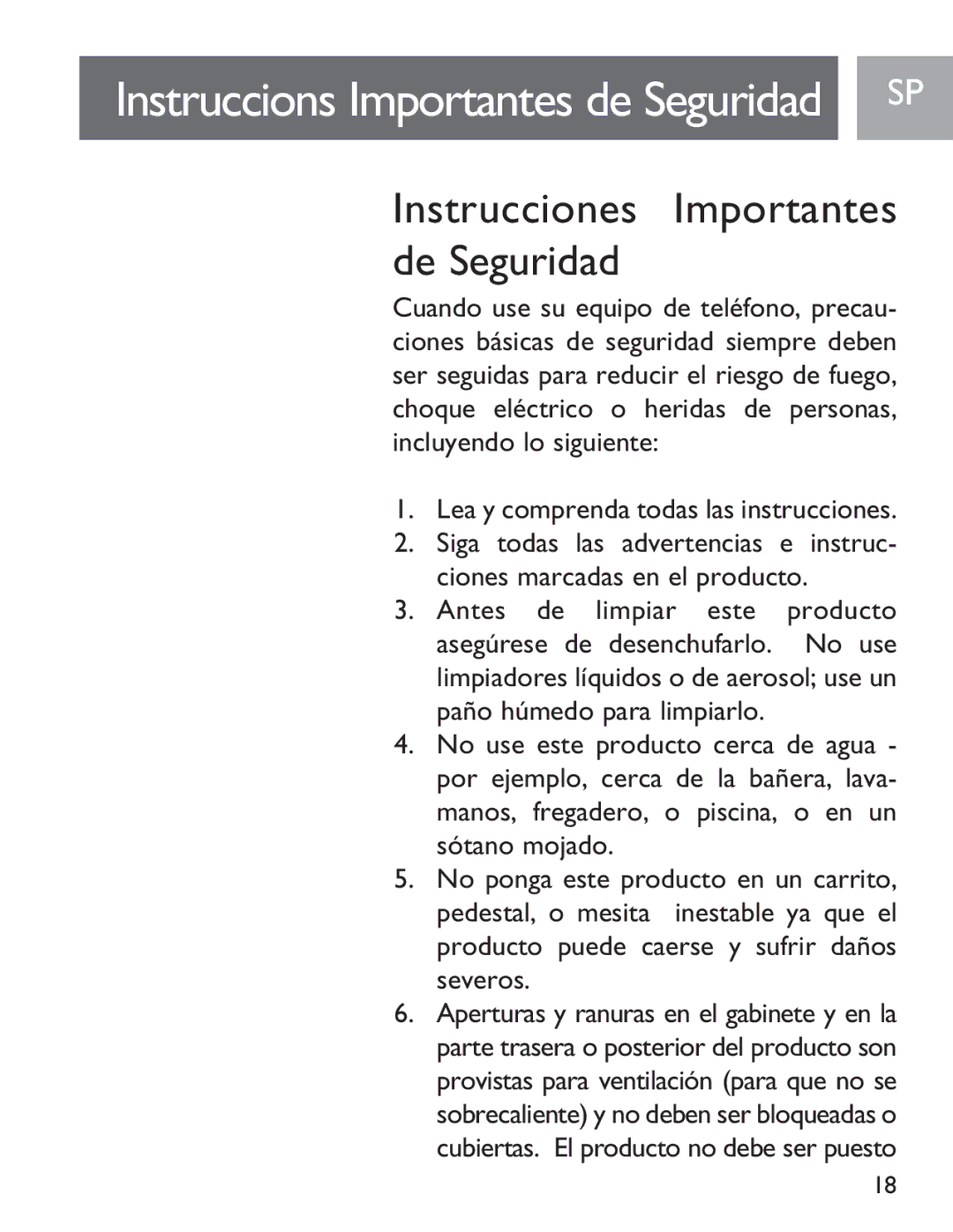 Philips SJA9190/17 user manual Instruccions Importantes de Seguridad 