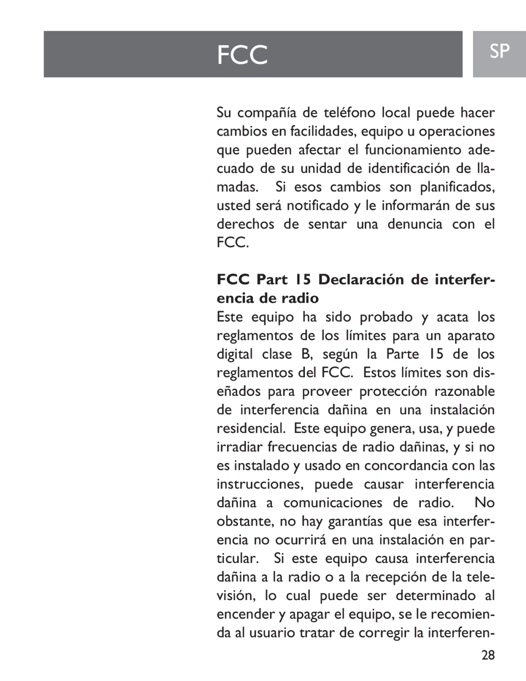 Philips SJA9190/17 user manual FCC Part 15 Declaración de interfer- encia de radio 