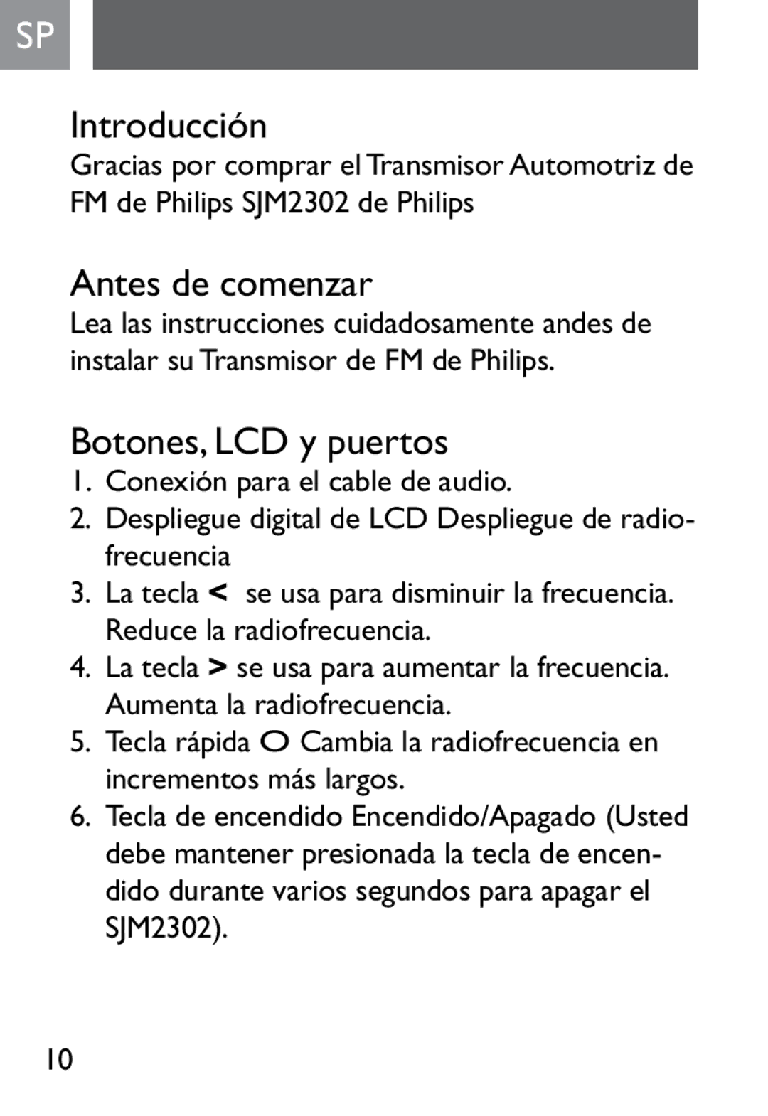 Philips SJM2302, SJM2327 user manual Introducción, Antes de comenzar, Botones, LCD y puertos 