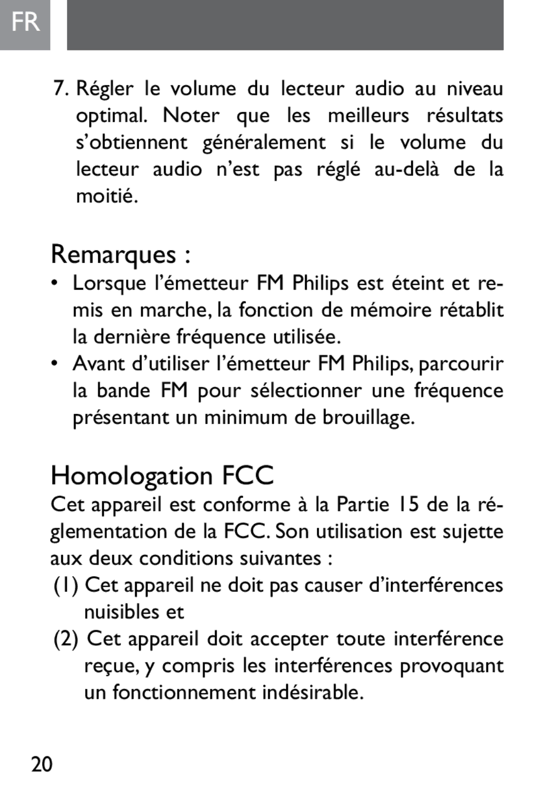 Philips SJM2302, SJM2327 user manual Remarques, Homologation FCC 