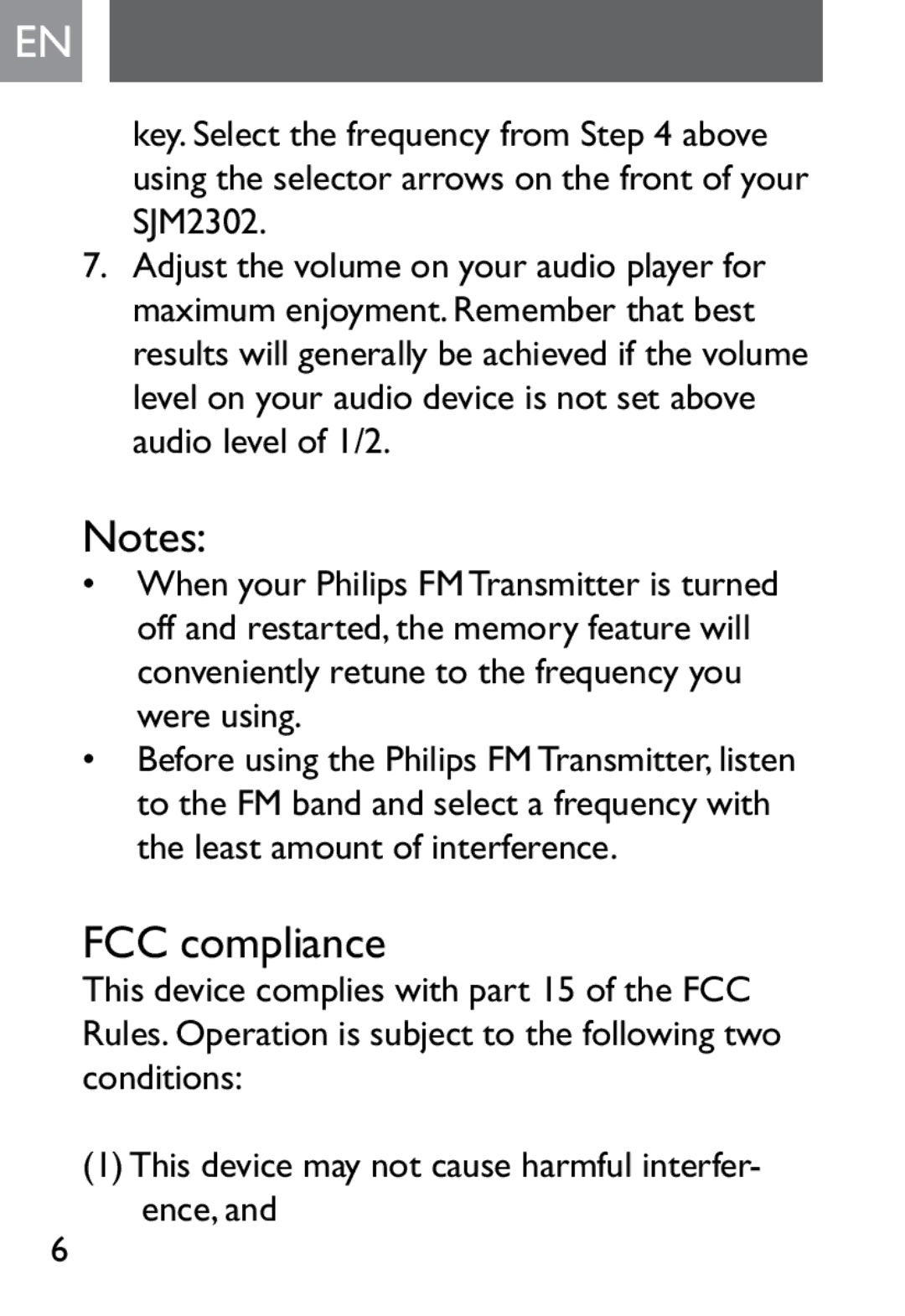 Philips SJM2302, SJM2327 user manual FCC compliance 