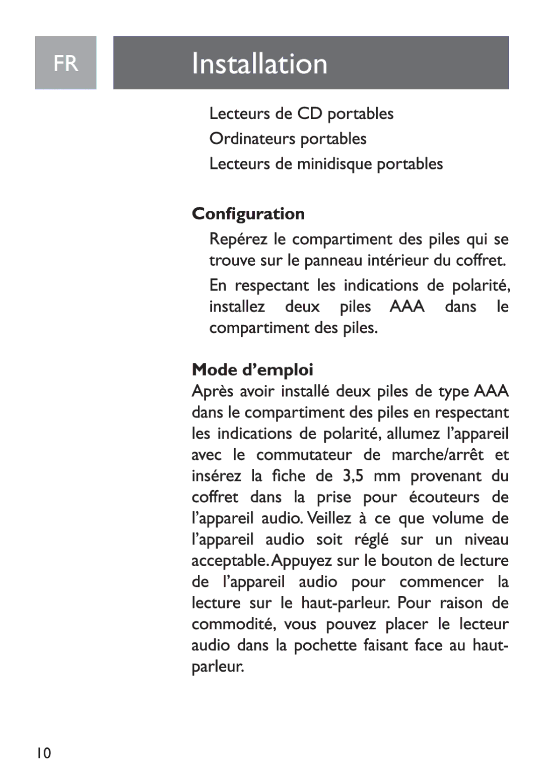 Philips SJM2305/17 manual FR Installation 