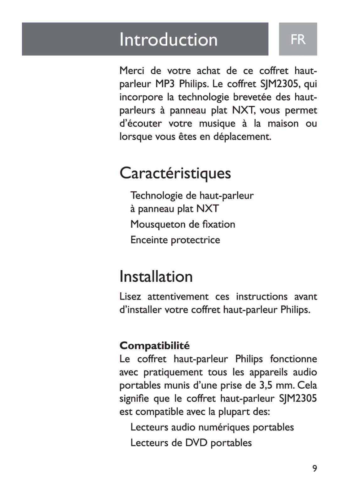 Philips SJM2305/17 manual Introduction FR 