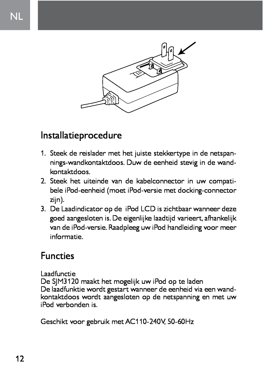 Philips SJM3120 user manual Installatieprocedure, Functies 