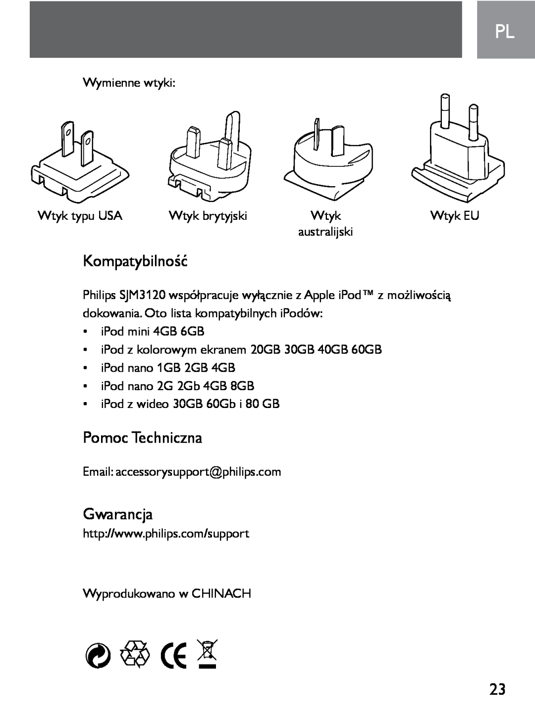Philips SJM3120 user manual Kompatybilność, Pomoc Techniczna, Gwarancja, australijski 